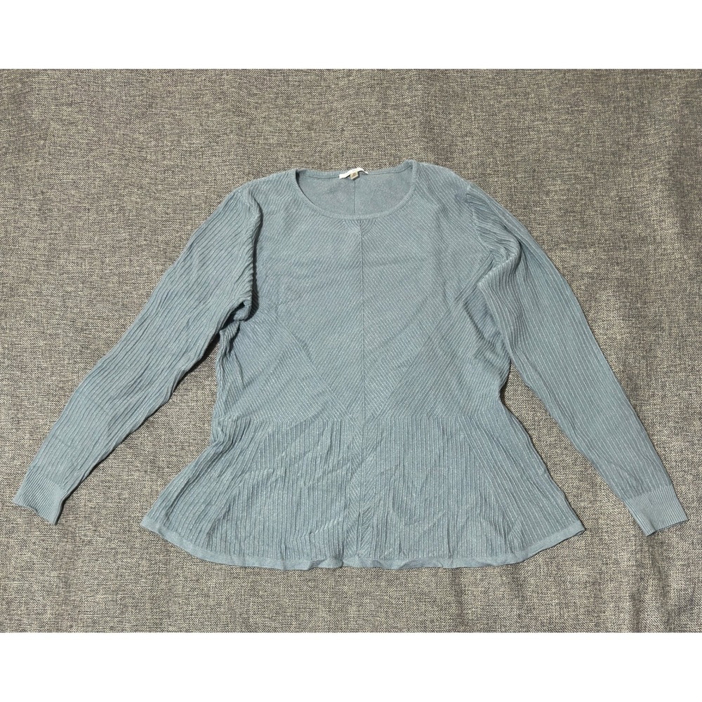Vila Milano Womens XL Sweater Blue Ribbed Peplum Wool Blend Long Sleeve